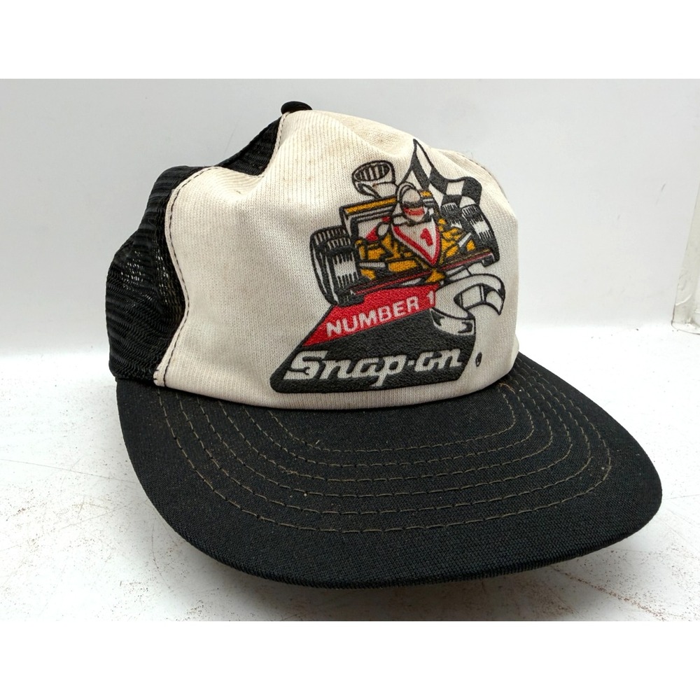 Vintage Snap-on Racing Trucker Hat Mesh Snapback Number 1 USA Made White Black
